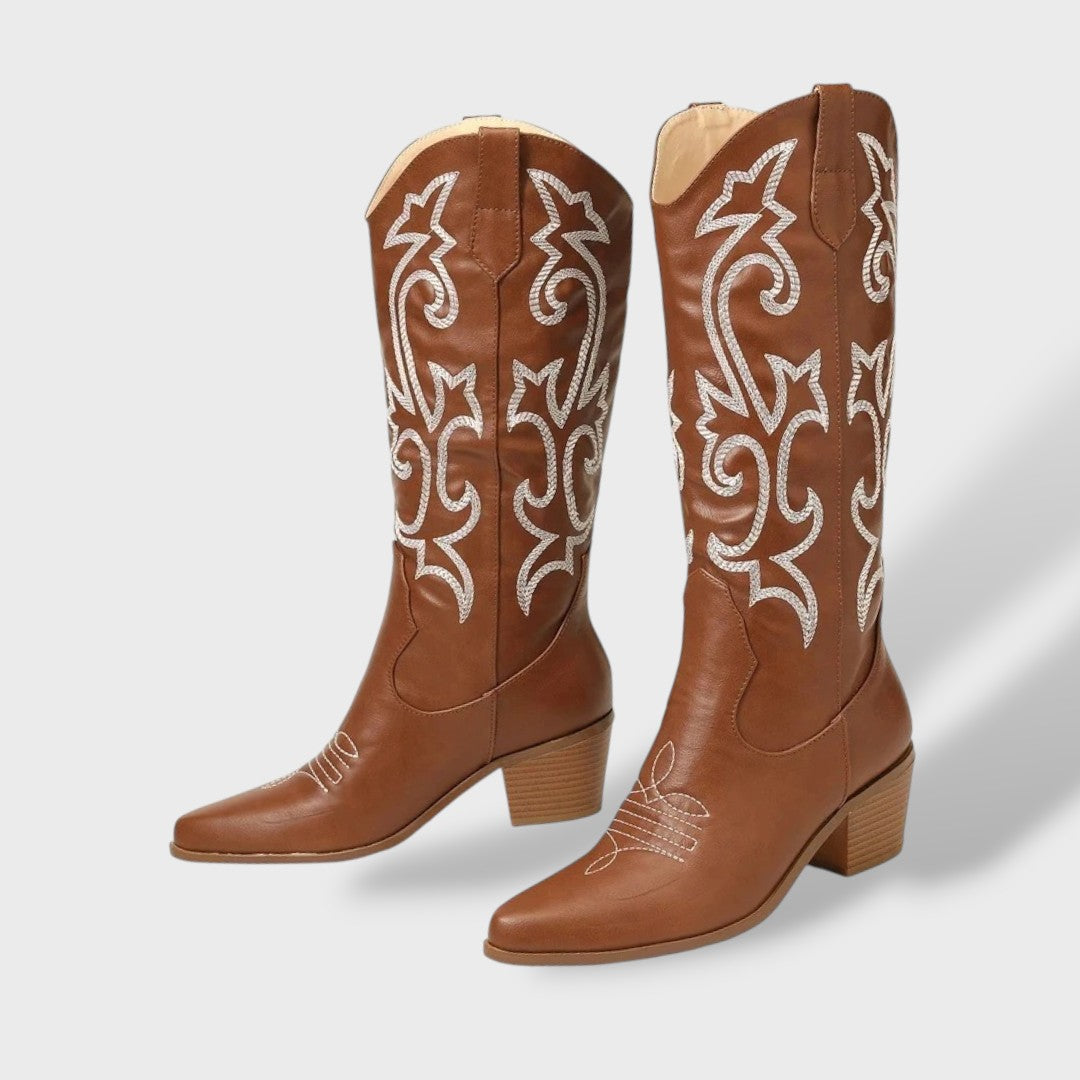 Botas Cowboy Mujer Altas Bordadas – Tacón Grueso