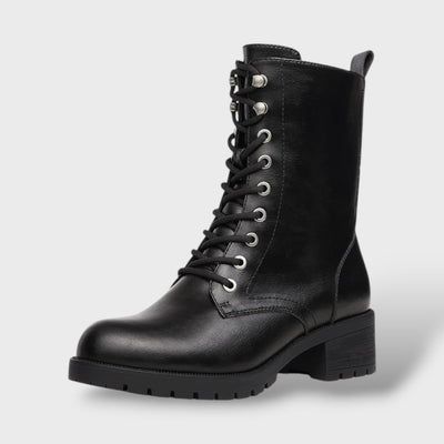 Botas de Combate con Cremallera y Tacón Bajo