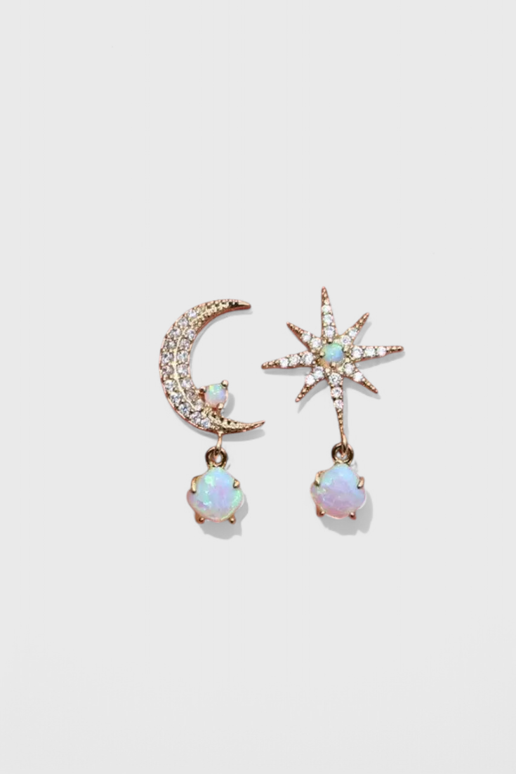 Pendientes de Luna y Estrella en Oro