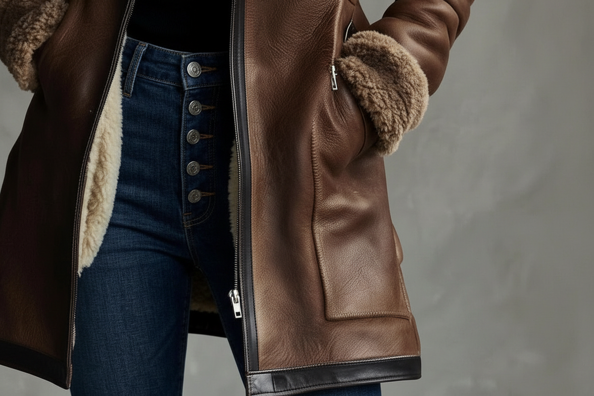 ABRIGO VINTAGE CUELLO LAMBSKIN CONTRASTE