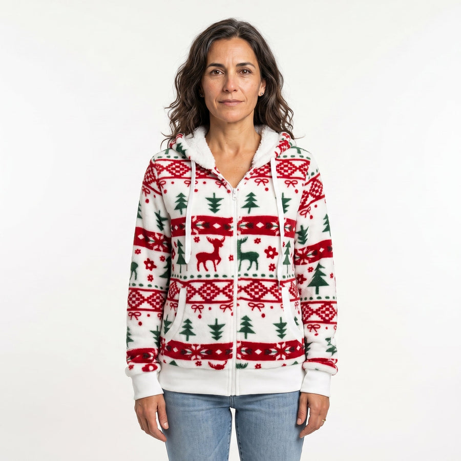 CARDIGAN NAVIDEÑO CON CAPUCHA Y BOLSILLOS