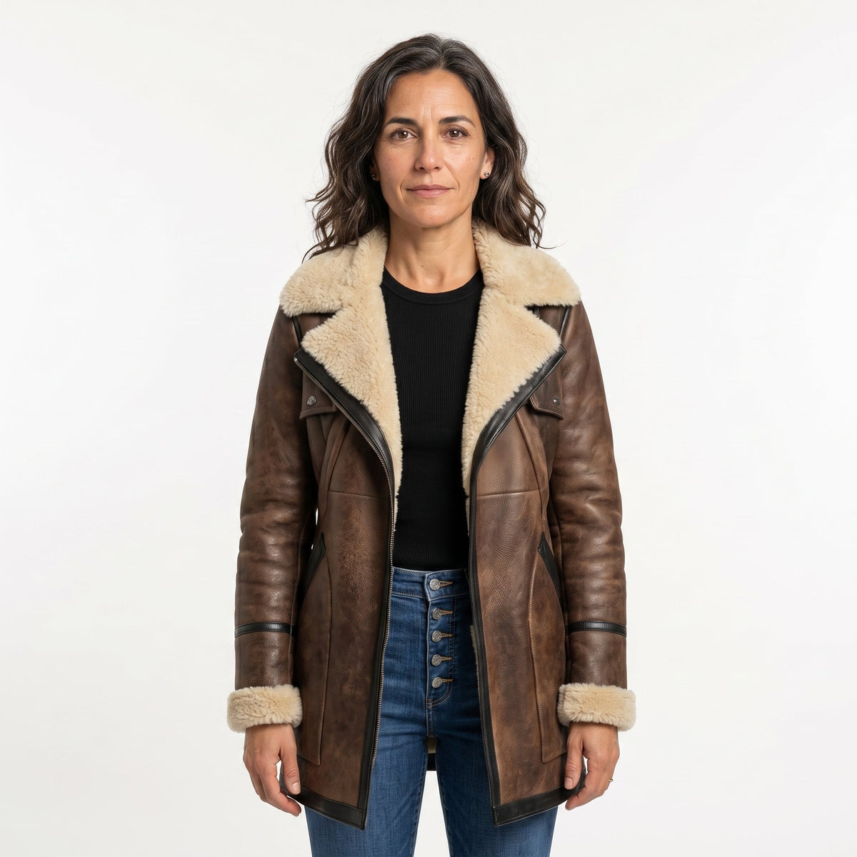 ABRIGO VINTAGE CUELLO LAMBSKIN CONTRASTE