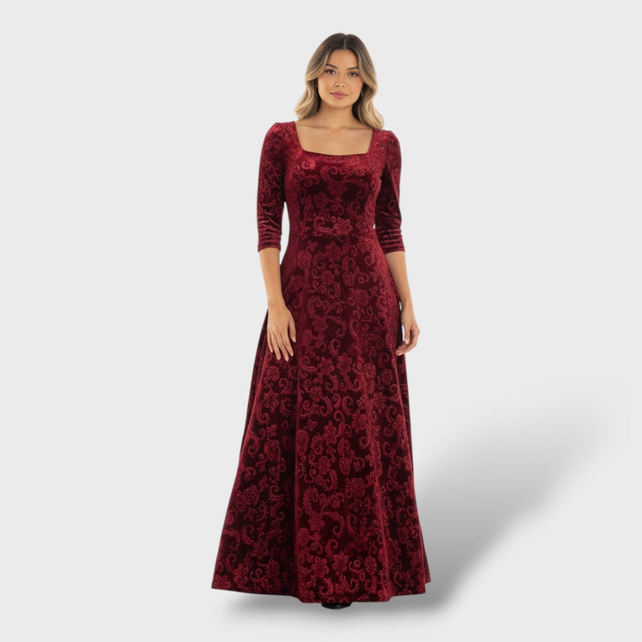 Vestido Maxi Floral Cuello Cuadrado Elegante