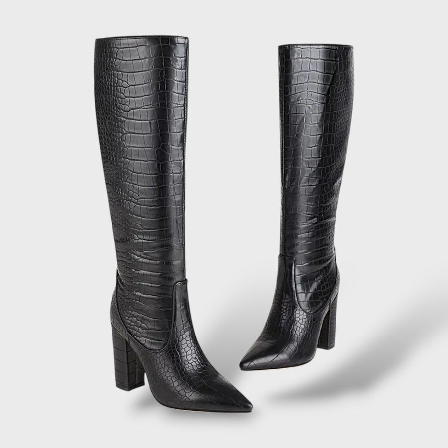 Botas Altas de Piel Sintética con Estampado Serpiente